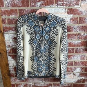 Inti Wara 100% Alpaca Handmade Knit  Fair Isle Nordic Snowflake Jacket Sz L